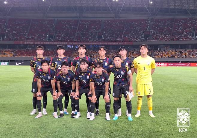 19일 열린 중국과의 평가전에 나선 아시안게임 대표팀 사진=대한축구협회(KFA) 제공