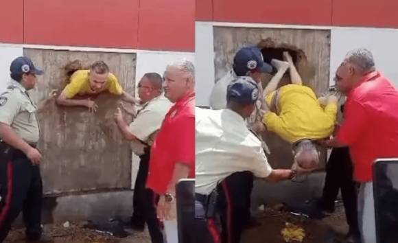 사진=유치장을 탈출하는 수감자들을 경찰이 받아주고 있다. 출처=영상 캡처