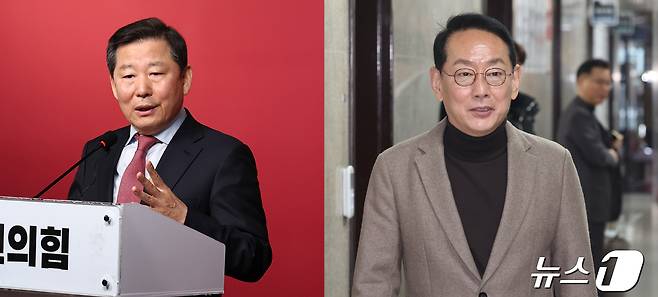 국민의힘 원내대표 후보로 꼽히는 이철규 의원(왼쪽)과 김도읍 의원