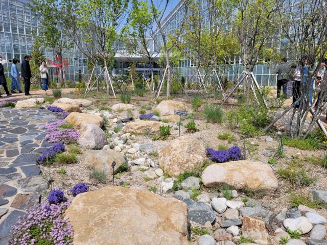지난 19일 방문한 국립세종수목원의 탄소정원. 방문객들이 정원에 핀 꽃을 보며 봄을 만끽하고 있습니다. 세종=신혜정 기자