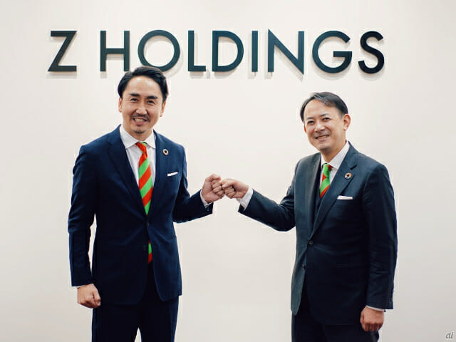 (왼쪽부터) 라인야후 이데자와 타케시와 카와베 켄타 로우 공동대표 (사진=씨넷재팬)