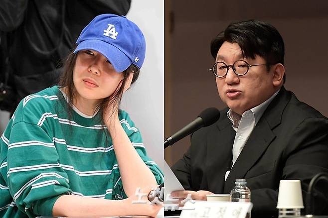 왼쪽부터 민희진 어도어 대표, 방시혁 하이브 의장. 박종민 기자