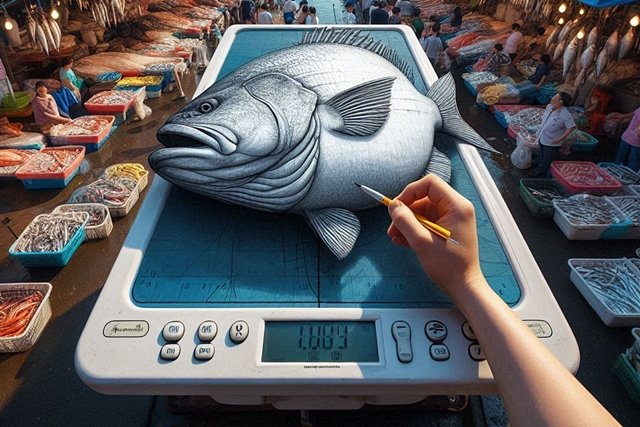 이미지 생성형 인공지능(AI) DALL·E 3가 그린 ‘서울 수산시장에서 저울 위에 올라가 있는 큰 물고기’