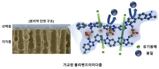 화학연이 개발한 유기용매 나노여과 분리막 제조 기술의 개념도.
화학연 제공