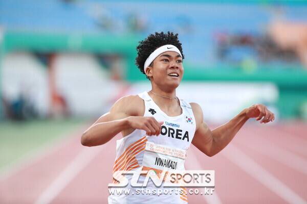 제20회 예천 아시아U20육상경기선수권대회에 출전 중인 한국 U20 대표팀이 대회 첫날 순항 중이다. 남자 100m 예선에 출전한 나마디 조엘진. 사진┃데일리런 제공