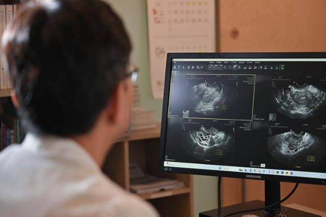 경기 평택시에서 산부인과를 운영 중인 김영식(가명) 원장이 지난달 26일 오후 진료 기록을 들여다보고 있다. 정다빈 기자
