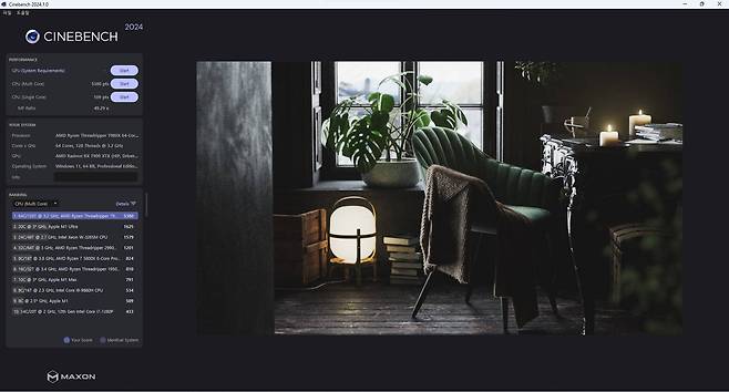 라이젠 스레드리퍼 7980X의 시네벤치 2024 테스트 결과. / 출처=IT동아