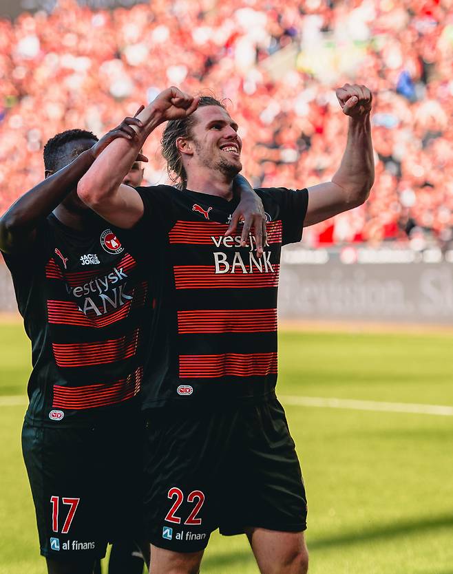 조규성이 리그 12호골을 터트리면서 팀을 승리로 이끌었다. 미트윌란은 조규성의 1골 1도움을 앞세워 리그 우승에 대한 희망을 계속 이어갔다. 사진=미트윌란