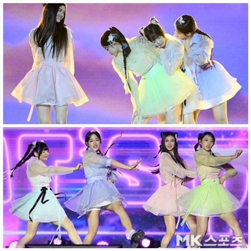 21일 서울 경복궁 흥례문 광장에서 열린 ‘2024 코리아 온 스테이지 - 뉴 제너레이션’(이하 ‘코리아 온 스테이지’)에서는 발등 부상으로 인한 혜인의 불참 속 뉴진스 멤버들이 무대를 꾸몄다. 사진=천정환 기자