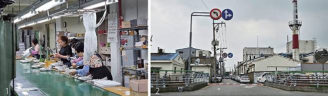 1 부산 사상구의 한 중소 신발 제조 공장. 크리스틴컴퍼니는 부산의 공장과 서울의 브랜드를 연결해, 기존에 1년 넘게 걸리던 공정을 3개월 안에 마칠 수 있게 한다. 2 5월 7일 찾은 부산 사상구의 공장단지. 과거 부산항의 수출 물량 중 40%가 신발이었을 만큼 이곳은 신발 제조의 중심지였으나 지금은 쇠퇴했다. /이은영 기자