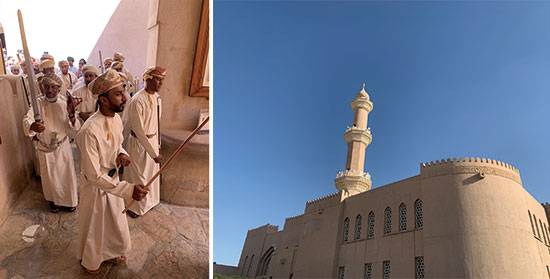 (좌측)전통의상과 칸다르 단검으로 치장한 공연단, (우측)이슬람 학문의 중심지 역할을 해온 알 칼리아 모스크