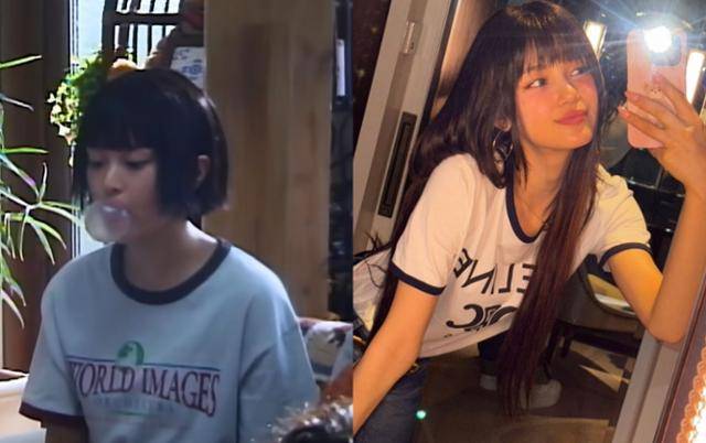 그룹 뉴진스 하니와 다니엘도 링거 티셔츠를 활용한 스타일링을 선보였다. '버블검' 뮤직비디오 캡처, 뉴진스 공식 SNS