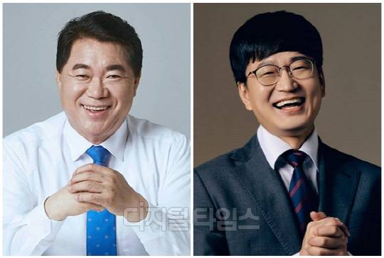 박준희(왼쪽) 서울 관악구청장과 개그맨 김영민씨. <디지털타임스 DB>