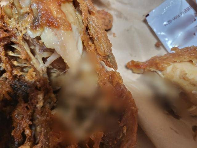 부산 사하구 한 분식집에서 구매한 통닭에서 구더기가 나왔다는 의혹이 제기됐다. 보배드림 캡처