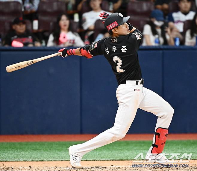 18일 서울 고척스카이돔에서 열린 KT-키움전. 심우준이 타격하고 있다. 고척=정재근 기자 cjg@sportschosun.com/2024.7.18/