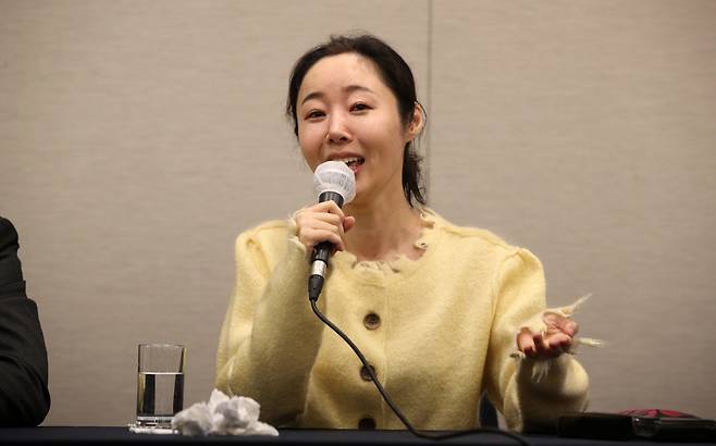 민희진 어도어 대표가 서울 중구 프레스센터에서 어도어 임시주주총회 관련 기자회견을 하고 있다. / 뉴스1