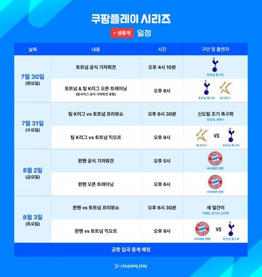 2024 쿠팡플레이 시리즈 전체 중계 일정표
