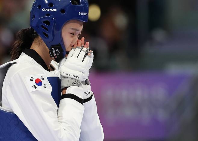 ▲ 8일(현지시간) 프랑스 파리 그랑팔레 태권도경기장에서 열린 2024 파리올림픽 태권도 여자 57kg급에서 김유진이 세계랭킹 5위를 시작으로 4위, 1위, 2위를 차례차례 꺾으면서 금메달을 차지했다. 세계태권도연맹(WT) 상위 랭커가 아니어서 금메달 가능성을 높게 보지 않았던 김유진인데 상위 랭커를 모두 제압하는 자이언트 킬링을 달성하며 이 체급 16년 만의 금메달 주인공이 됐다.. ⓒ 연합뉴스