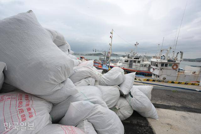 6월 20일 전남 목포 북항 인근 해양쓰레기 집하장에 어민들이 조업 후 바다에서 가져 온 쓰레기들이 쌓여 있다. 목포=최주연 기자