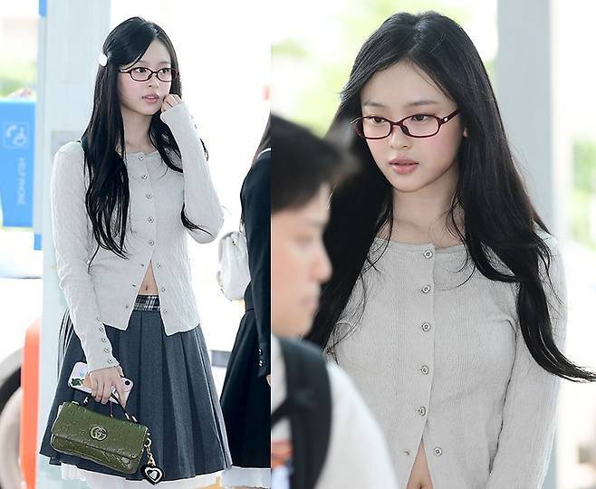 하니가 일본 느낌 제대로 멋낸 뿔테안경과 미니스커트룩을 선보였다.사진=MK스포츠DB