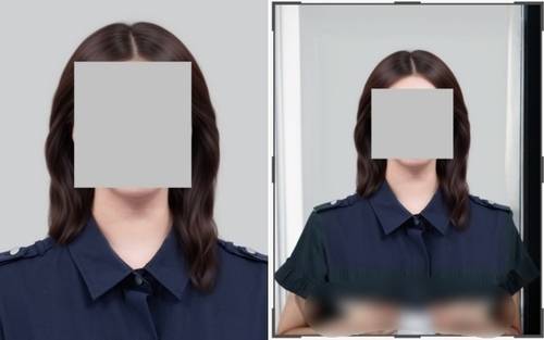A씨 증명사진 원본(왼쪽)과 소다 앱 ‘AI 배경 확장’ 결과물. A씨 제공