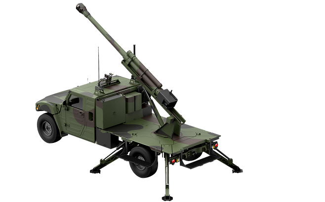 현대위아가 만든 소형전술차량 탑재 경량 105㎜ 자주포. 현대위아 제공