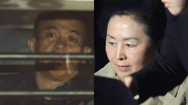 김건희 여사 공천 개입 의혹과 미래한국연구소의 불법 여론조사 의혹 등 사건의 핵심 인물인 명태균(왼쪽)씨와 국민의힘 김영선 전 의원이 14일 오후 경남 창원시 성산구 창원지방법원(창원지법)에 구속 전 피의자 심문(영장실질심사)을 마치고 법원을 나서고 있다. 연합뉴스