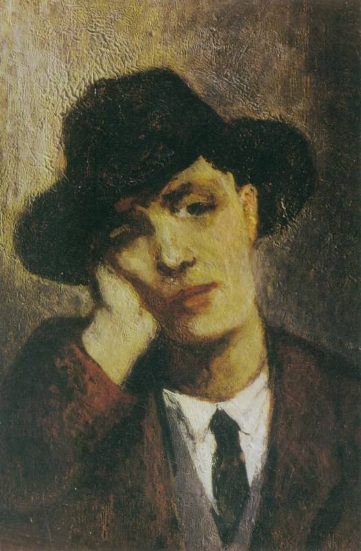 잔 에뷔테른, 아메데오 모딜리아니의 초상화(Portrait of Amadeo Modigliani), 1906~1919년경, 캔버스에 유채, 크기와 위치 불명. 에뷔테른이 그린 생각에 잠긴 모딜리아니의 초상화다. 진한 인상의 모딜리아니는 전형적인 미남의 상이다. 깔끔한 중절모와 겉옷, 흰색 와이셔츠와 넥타이 등 에뷔테른이 모딜리아니를 놓고 은연중 바란 모습이 투영된 것처럼도 여겨진다. 다만, 설령 그런 마음이었다고 한들 밝고 활기찬 기운만은 꾸며내지 못했을 것이다. 당장의 그림 속 모딜리아니만 해도 음울한 분위기가 물씬 풍기고 있다.
