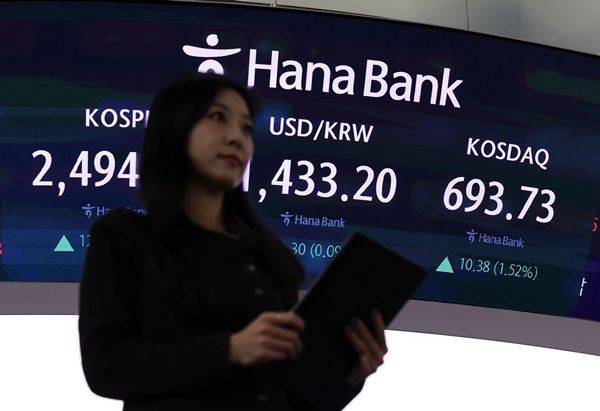 13일 오후 서울 중구 하나은행 딜링룸 전광판에 코스피·코스닥지수, 원·달러 환율 종가 등이 표시돼 있다. ⓒ뉴시스