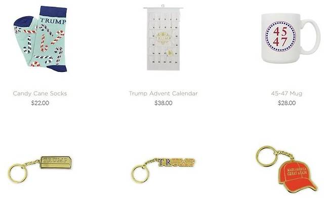 트럼프 그룹이 판매하는 크리스마스 굿즈. 연합뉴스(트럼프스토어 홈페이지 캡처)