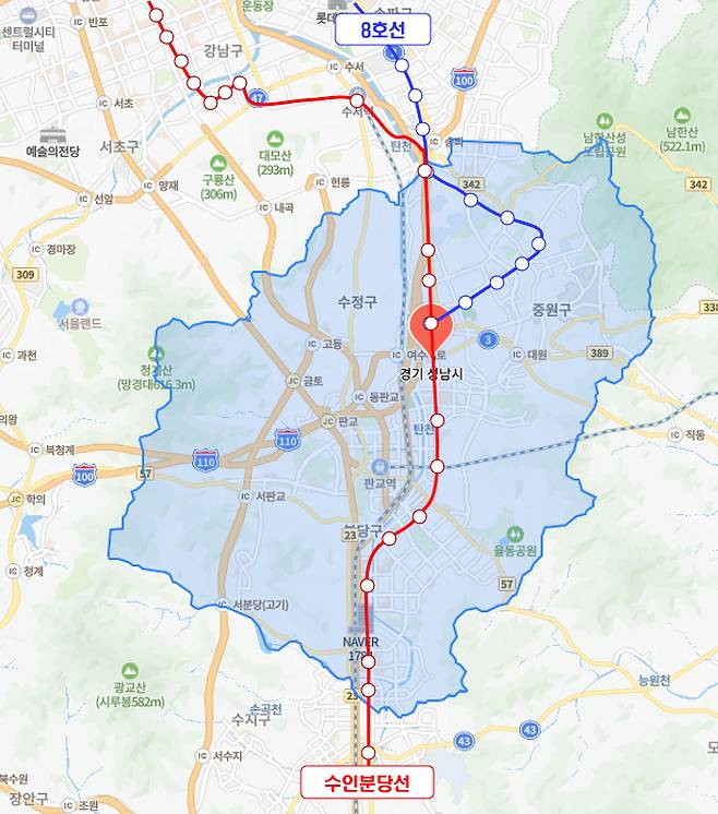 지하철 노선 현황(서울시↔성남시)/사진제공=서울시