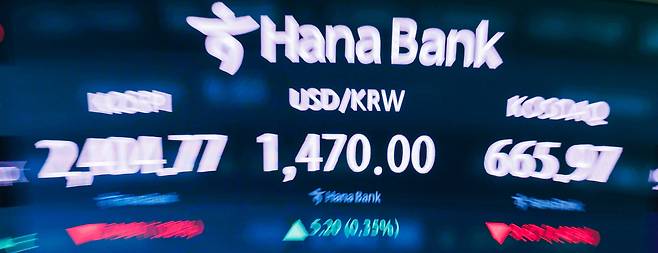 12월 27일 오후 서울 명동 하나은행 딜링룸 모니터에 주가 지수와 원·달러 환율 거래가 정보가 표시돼 있다. / 연합뉴스