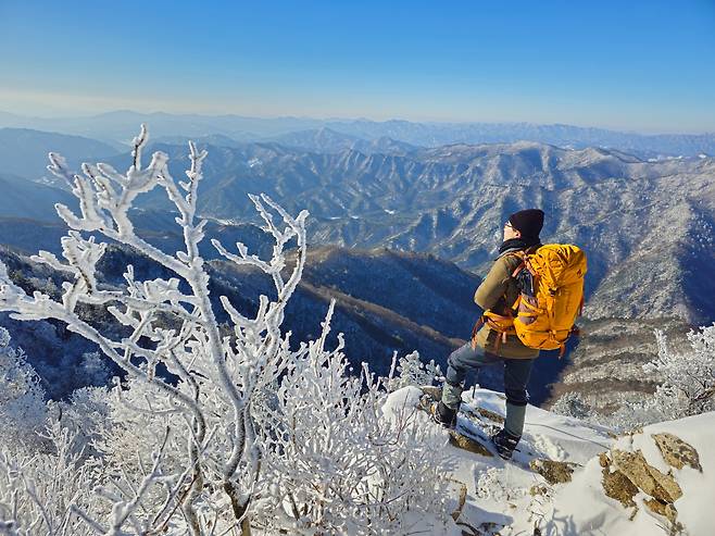 백덕산은 특이하게 정상부만 조망이 열린다. 영월·평창·원주 일대의 산들이 첩첩 산그리메를 그린다.
