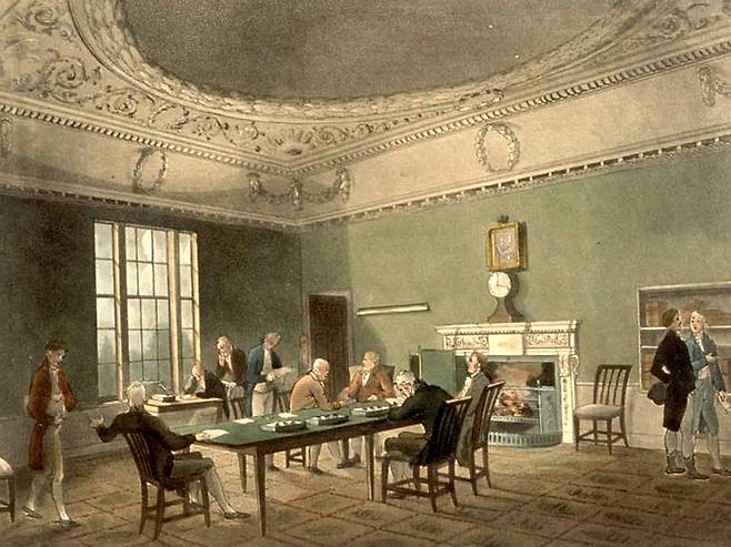 “무역을 해야 K팝을 들을 수 있단 말이오.” 윌리엄 피트가 재건한 상무위원회 1808년 그림.