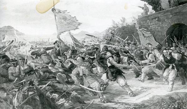 위 그림은 부산 동래구 안락동 충렬사에 있는 임진왜란 항전 상상도.