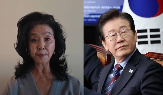 배우 김부선과 이재명 더불어민주당 대표. 유튜브 채널 김부선TV·뉴시스