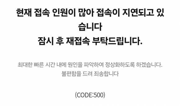 국내 인기 마라톤 대회의 접수창 화면. 대회 신청 사이트에 접속 인원이 몰려들면서 오류가 발생했다.