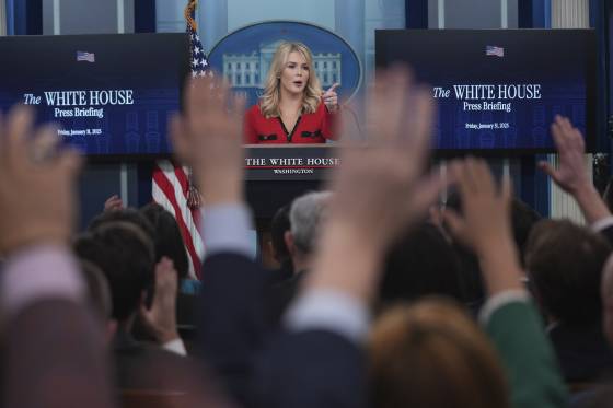 지난달 31일(현지시간) 백악관에서 브리핑을 진행하는 캐롤라인 레빗 대변인. AP=연합뉴스
