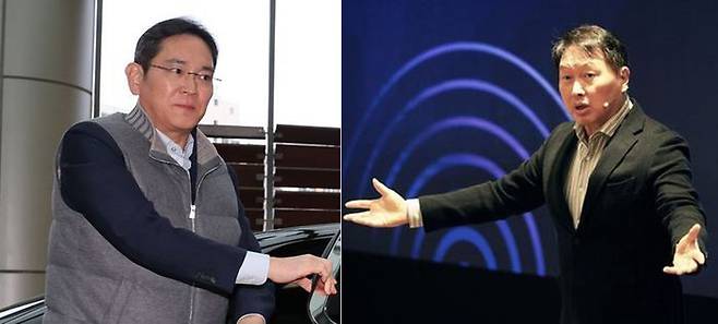 이재용 삼성전자 회장(왼쪽), 최태원 SK그룹 회장(대한상의 회장). ⓒ뉴시스/SK