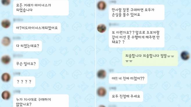 A씨가 미션에 실패하자 팀원들과 관리자가 A씨를 질책하며 정신적 압박을 가하는 모습. /사진=본인제공
