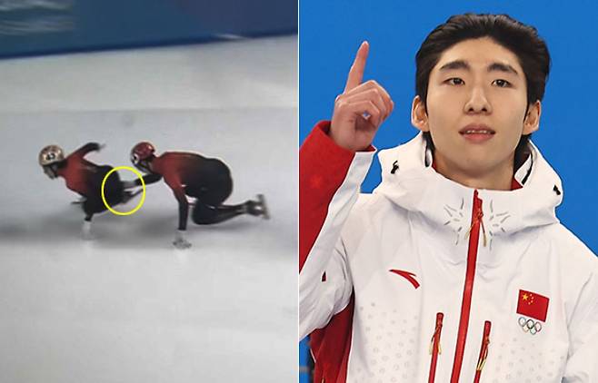 쑨룽(오른쪽)의 도움을 받아 추월에 성공한 린샤오쥔(왼쪽)·남자 쇼트트랙 간판으로 활약하다가 중국으로 귀화한 린샤오쥔(임효준). 연합뉴스