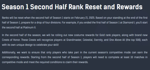 - 마블 라이벌즈 시즌1 랭크 초기화 공지 일부 (출처 : 마블 라이벌즈 공식 홈페이지)