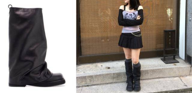 에스파 윈터가 공항에서 신은 '디 아티코'의 부츠(왼쪽)와 박수연씨가 테무에서 산 부츠. 테무의 이 부츠는 현재 품절됐다. 디 아티코 홈페이지·박수연씨 제공