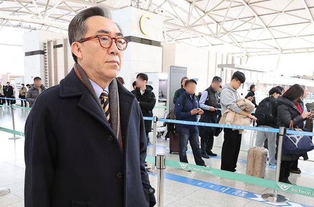 조태열 외교부 장관이 14일 오후 뮌헨안보회의(MSC) 참석차 인천국제공항을 통해 독일 뮌헨으로 출국하고 있다. 뉴스1