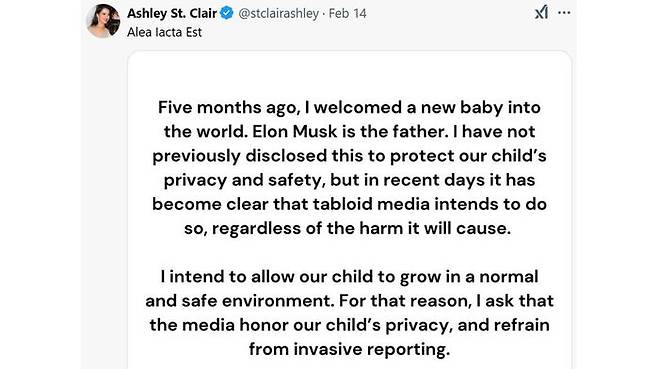 애슐리 세인트 클레어가 엑스에 올린 글 (사진=X 게시물 캡처)