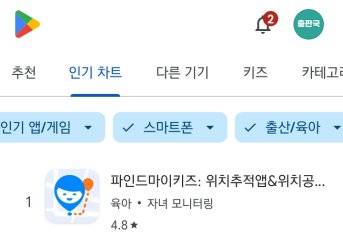 2월 18일 구글 플레이스토어의 ‘출산·육아’ 카테고리 순위 화면 캡처.