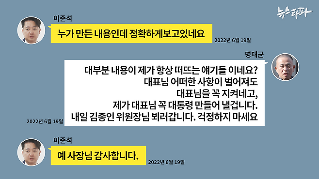 2022년 6월 19일 이준석-명태균 카카오톡 대화 내용