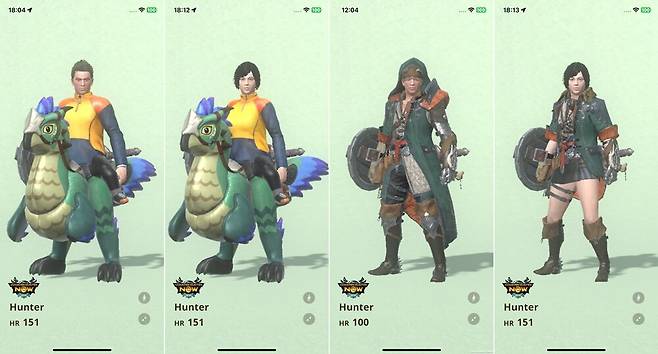 ▲ 몬헌 나우에서 획득할 수 있는 덧입는 장비 '세크레트 기수'와 남녀 '호프' 의상 세트