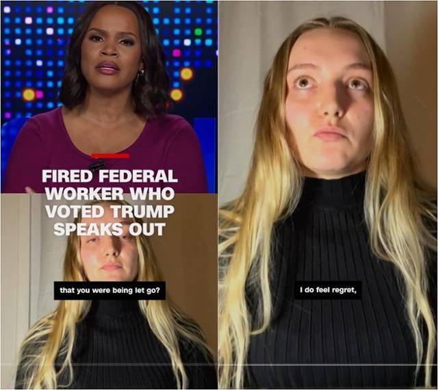 트럼프 정부의 연방 정부 효율화 정책의 여파로 해고된 한 여성이 "트럼프에 표를 던진 결정을 후회하고 있다"고 밝히고 있다. 틱톡 캡처