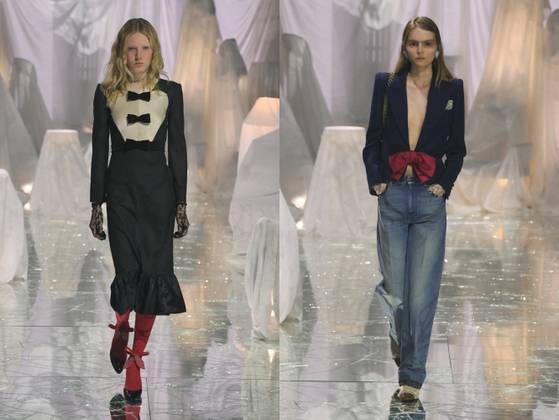 리본 디테일이 돋보이는 파비옹 데 폴리 컬렉션의 룩. 사진 발렌티노